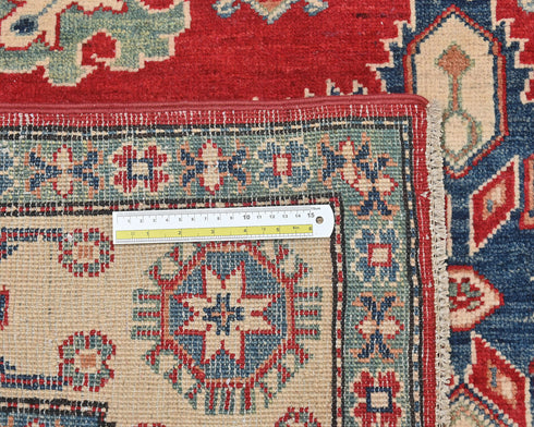 5x7 Red Kuba Afghan Hand Knotted Wool Area Rug